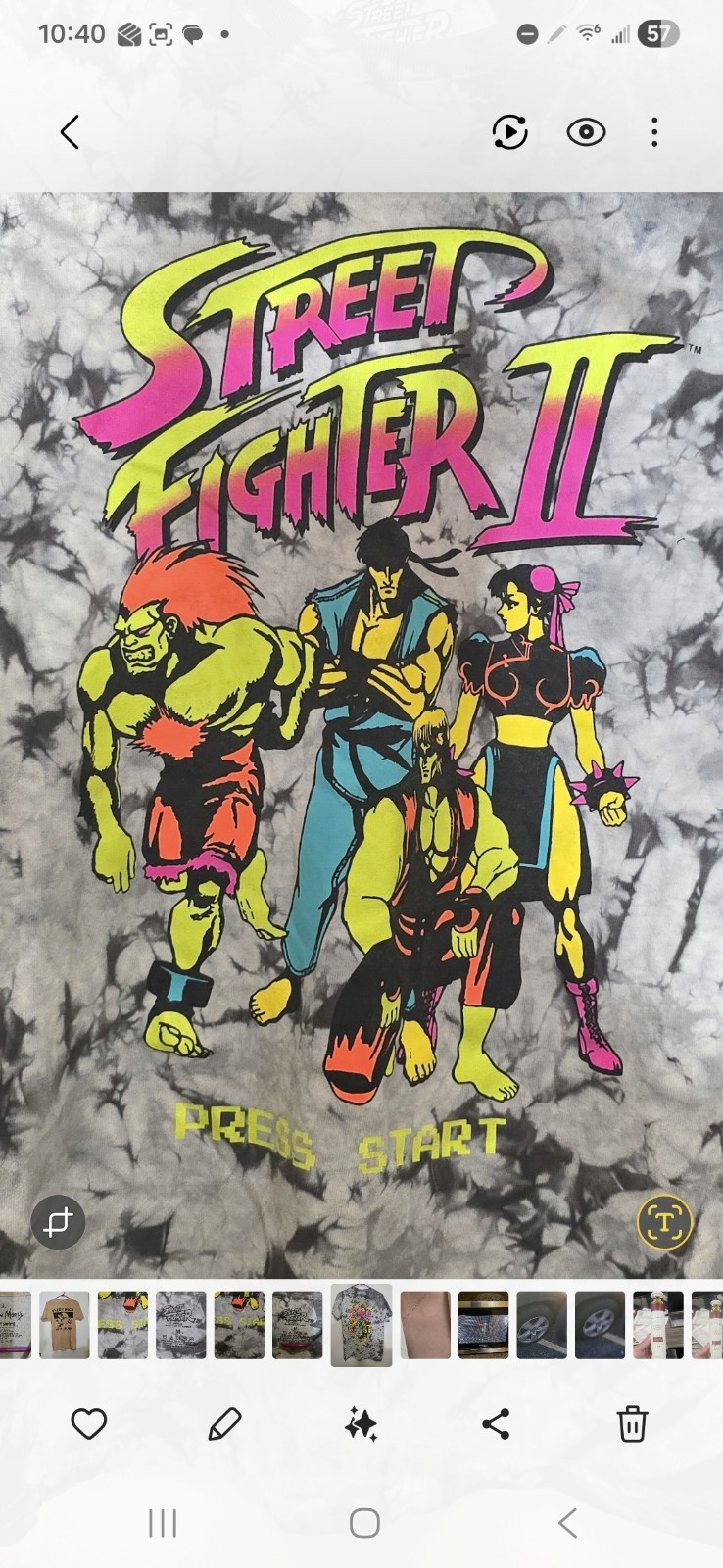 RARE CAPCOM Street Fighter II Press Start 8-Bit Neon Tie-Dye Tee – Size M