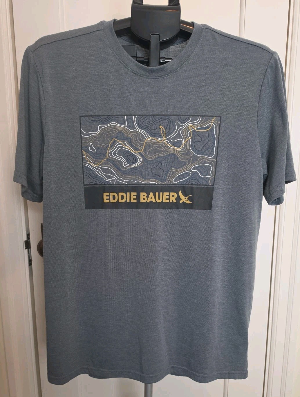 Eddie Bauer Mens Graphic T-Shirt Topographic Map Short Sleeve Crew Neck Medium