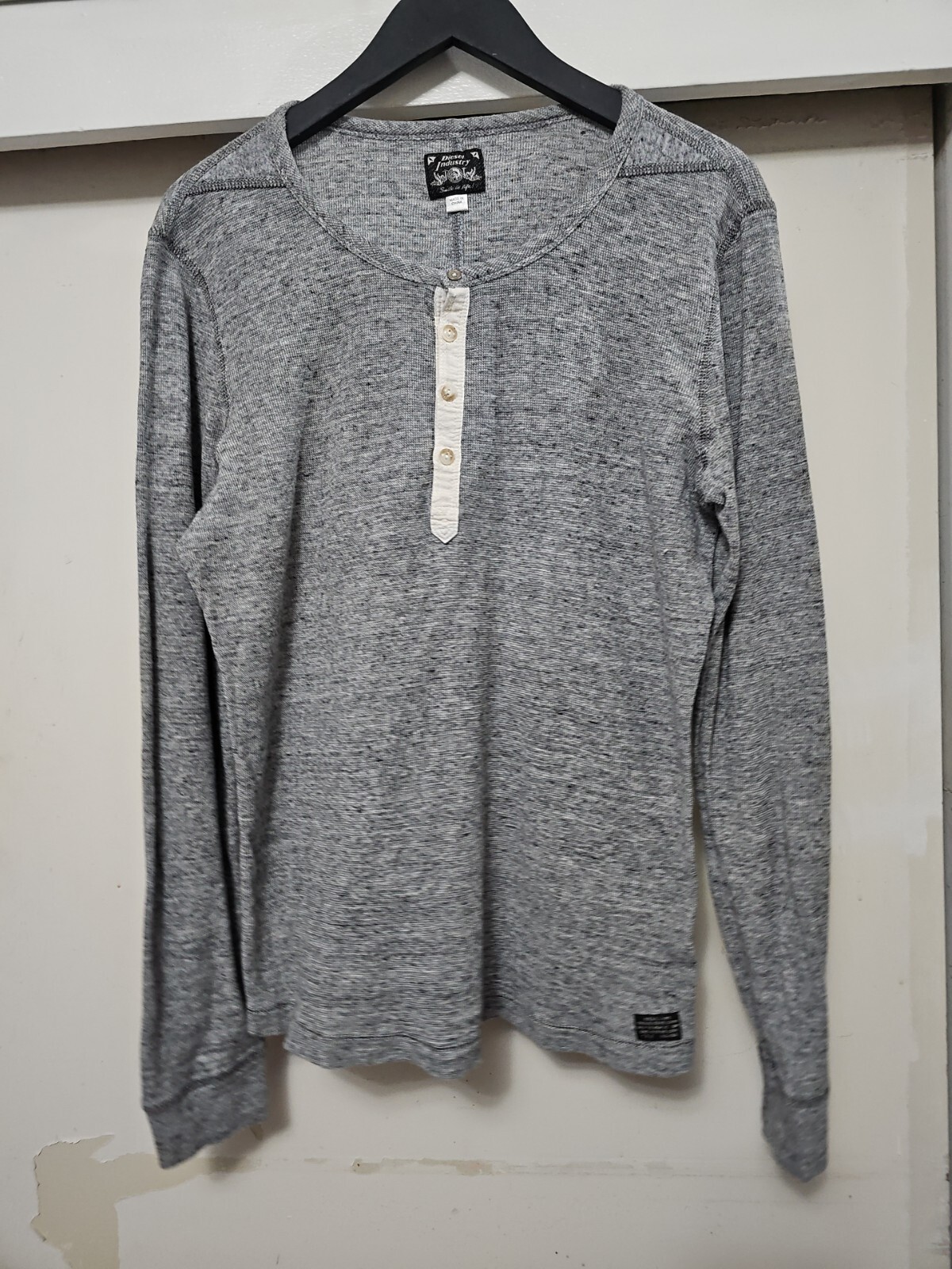 Diesel Industry Henley Stitched Nobel Gray Woven Long Sleeve Shirt SZ Large