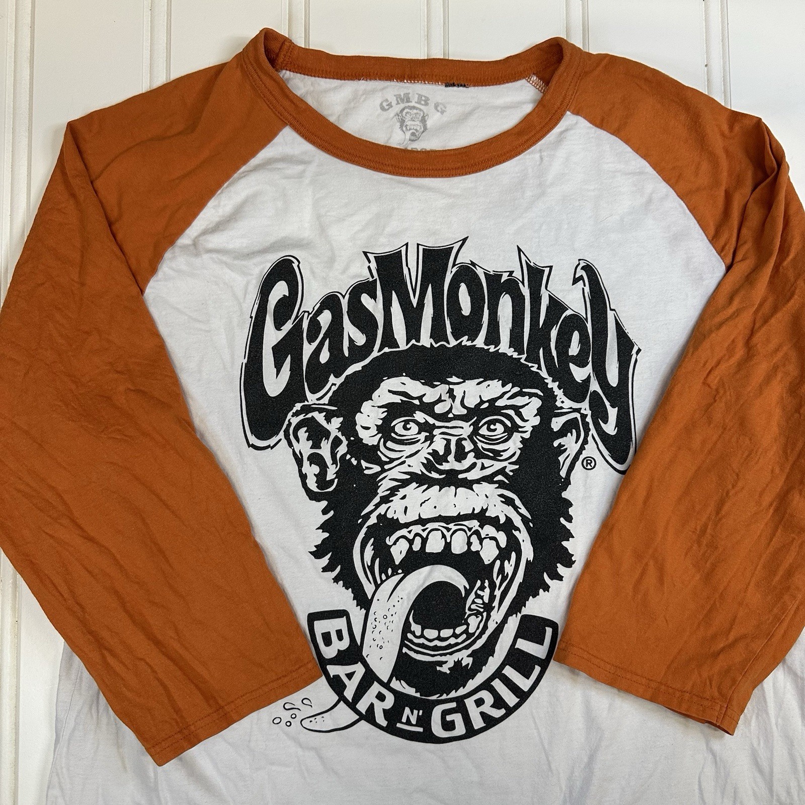 Gas Monkey Bar & Grill Shirt Mens L Raglan Logo Y2K Graphic 3/4 Sleeve Jersey 13