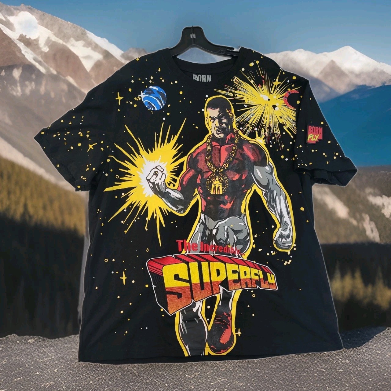Born Fly T-Shirt Men 3XL 24×30 THE INCREDIBLE…SUPER FLY Embroidered Black