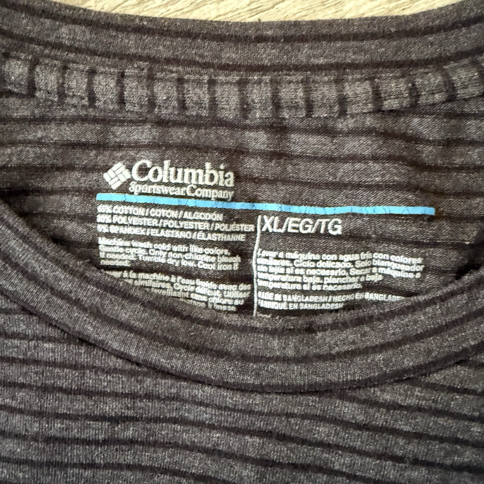 Columbia T-Shirt Mens XL Stretch Gray Striped Long Sleeve Crew Neck Tee Top