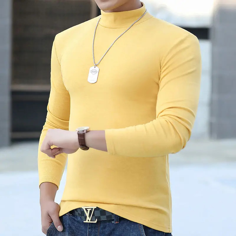 Fashion Men’s Oversize High Collar Long Sleeves Autumn Winter Pure Thermal Shirt