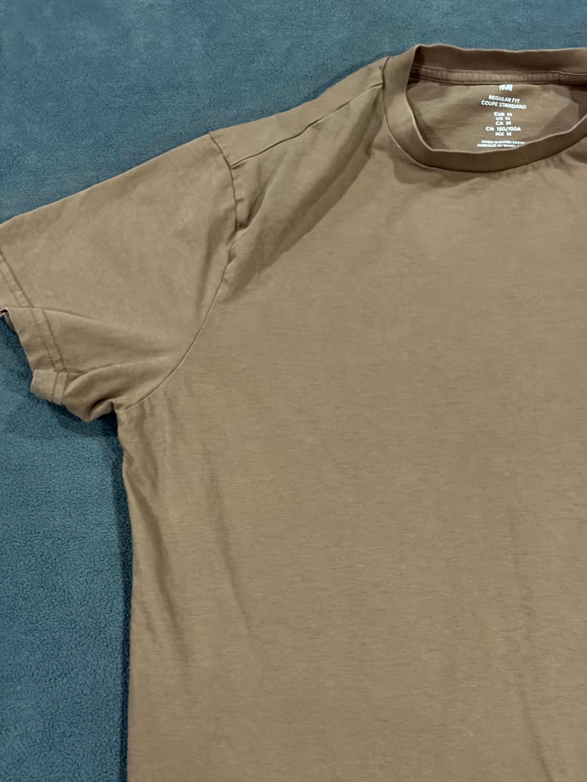H&M T Shirt Mens Medium Brown Cotton Short Sleeve Regular Fit Crew Neck Casual