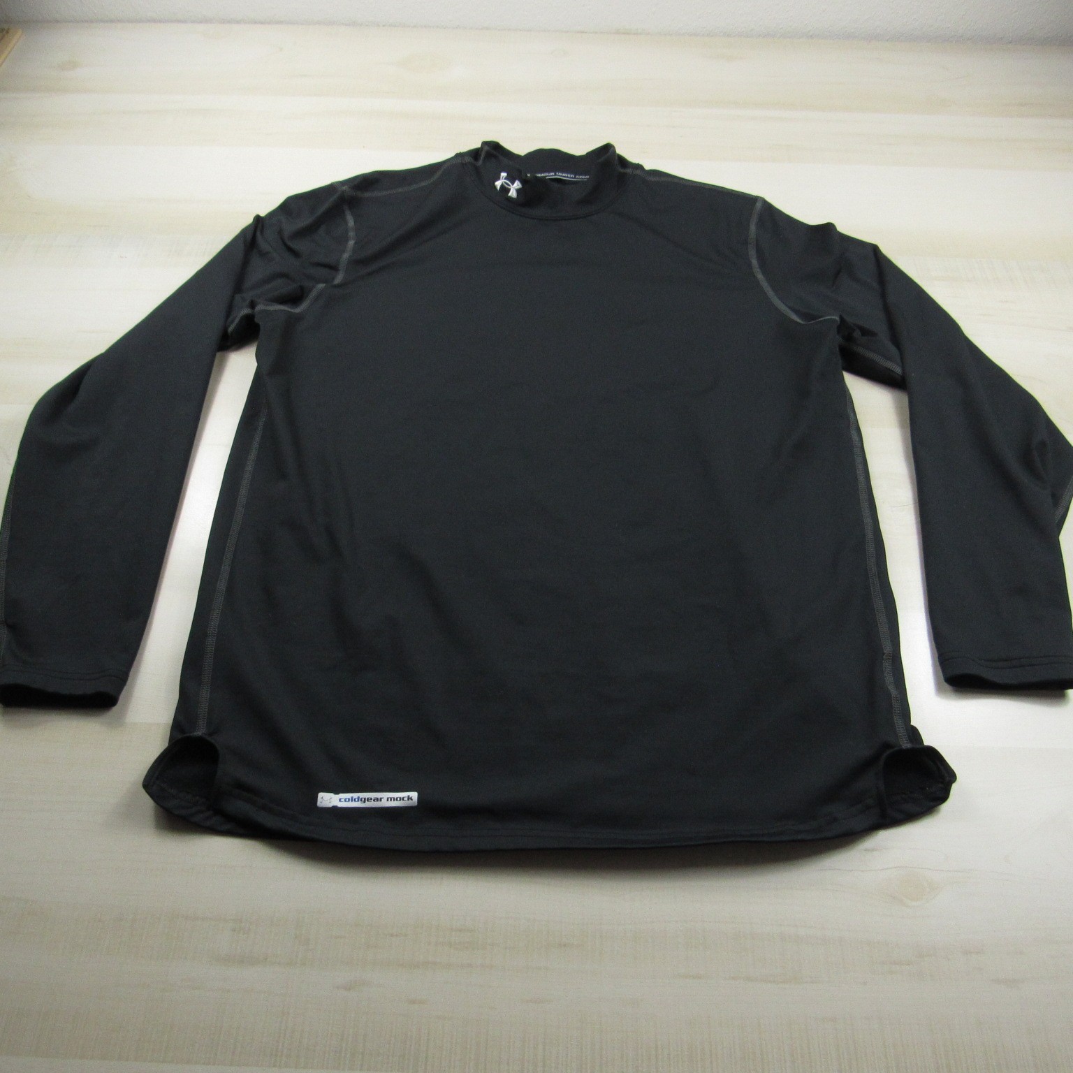 Under Armour Shirt Mens Large Black Fitted Mock Cold Gear Fleece Long Sleeve