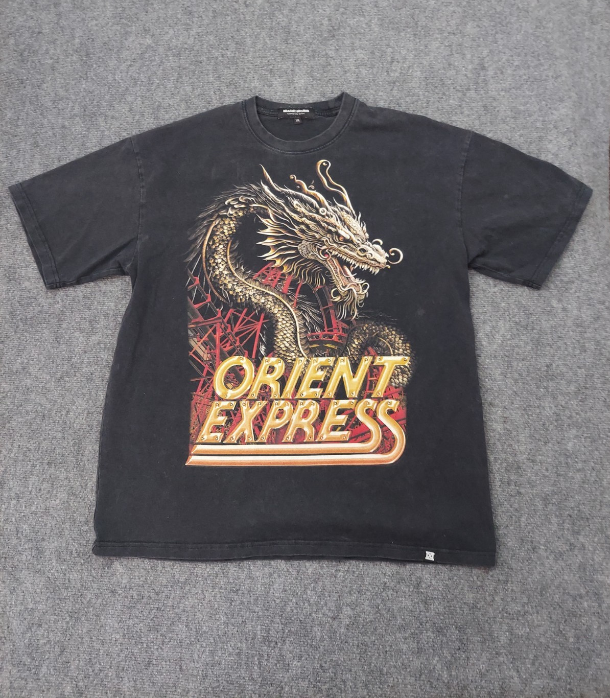 Vtg Orient Express Made Mobb Shirt Men XL Black Worlds of Fun Dragon Graphic Tee