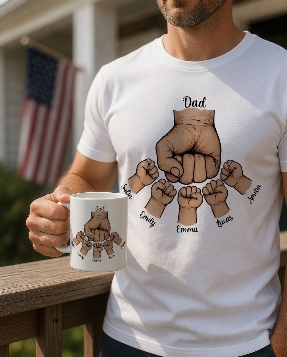 Custom Dad Fist Bump Shirt Personalized Kids Names Father’s Day Gift Papa Tee