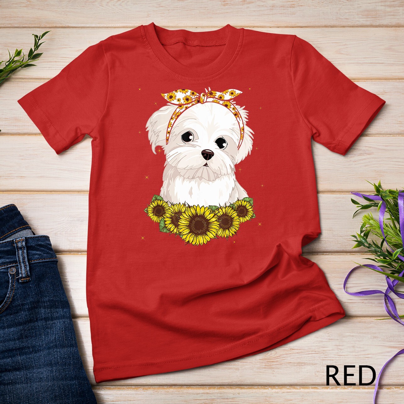 Girls Women Mom Maltese Dog Sunflower Gift T-Shirt Unisex T-shirt