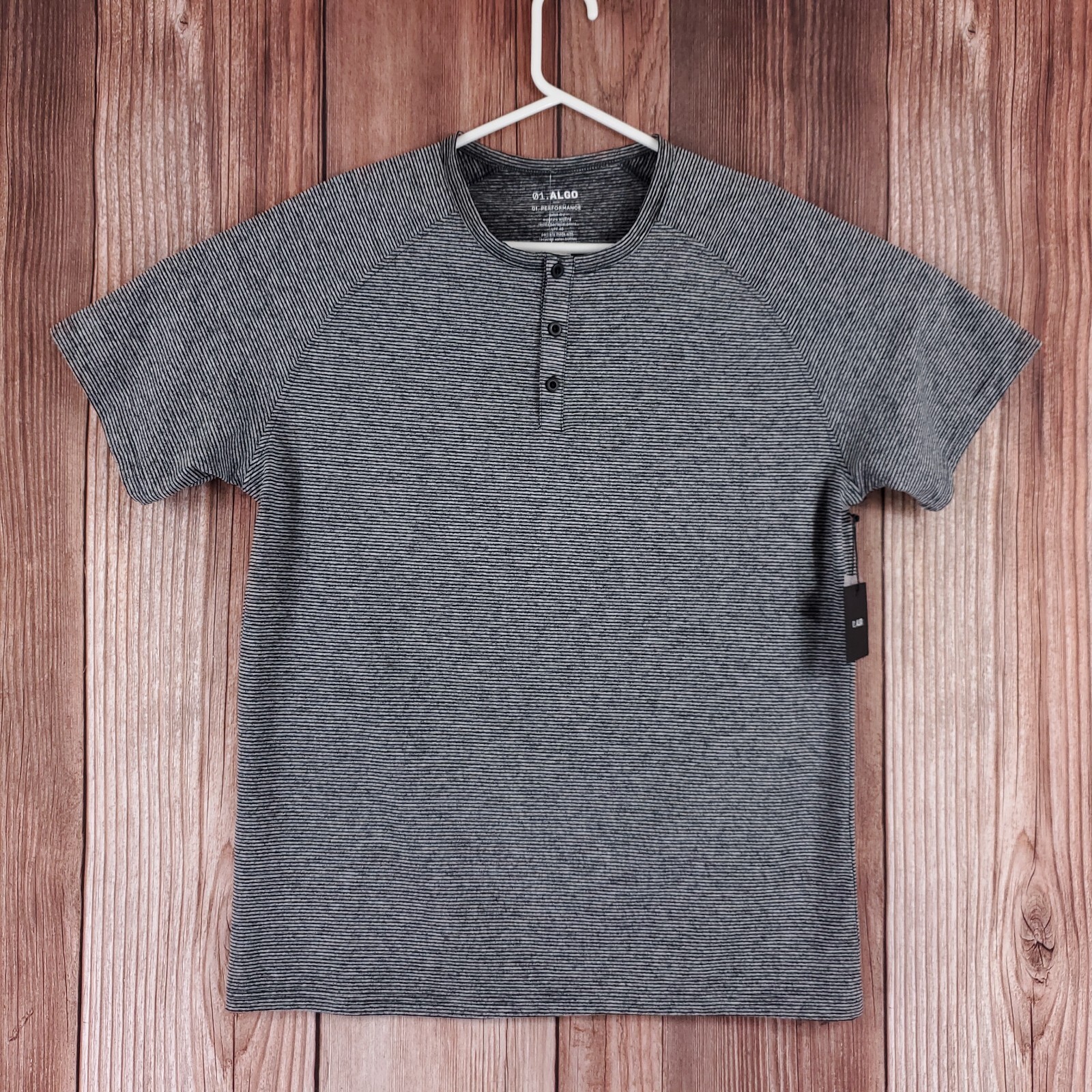 NWT 01.ALGO Mens Large Kris Performance Microstripe Henley Stitch Fix Gray Black