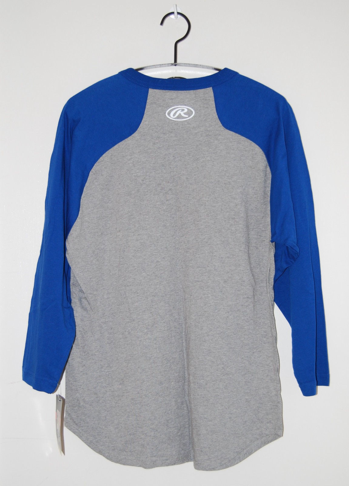 NWT Rawlings Men’s Royal Blue Henley 3/4 Sleeve Flag Baseball Shirt sz M