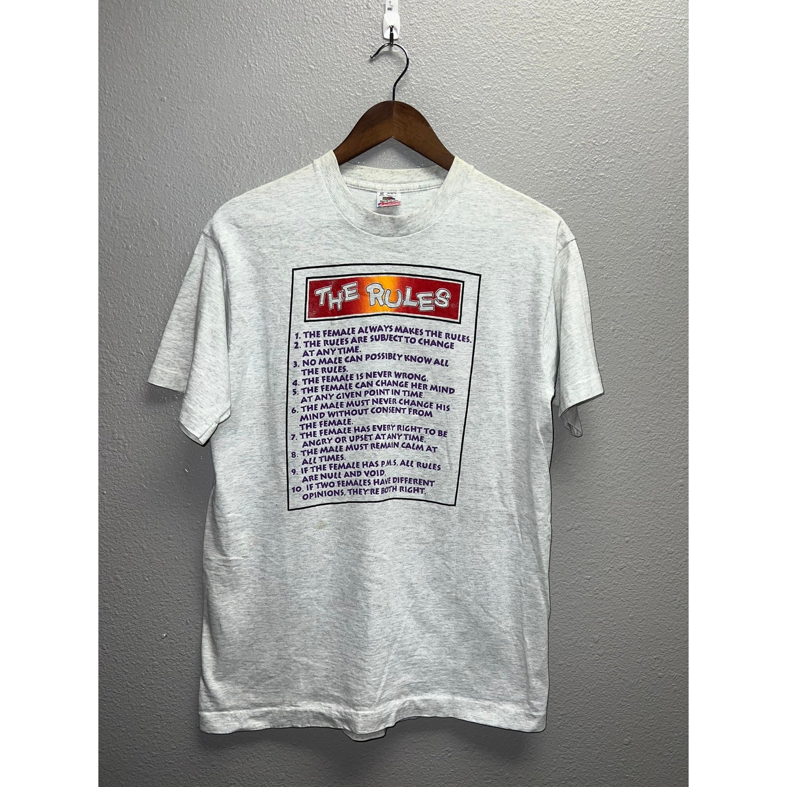 Vintage The Rules Shirt The Female Is Never Wrong Gray Graphic Tee 90s 1990s M
