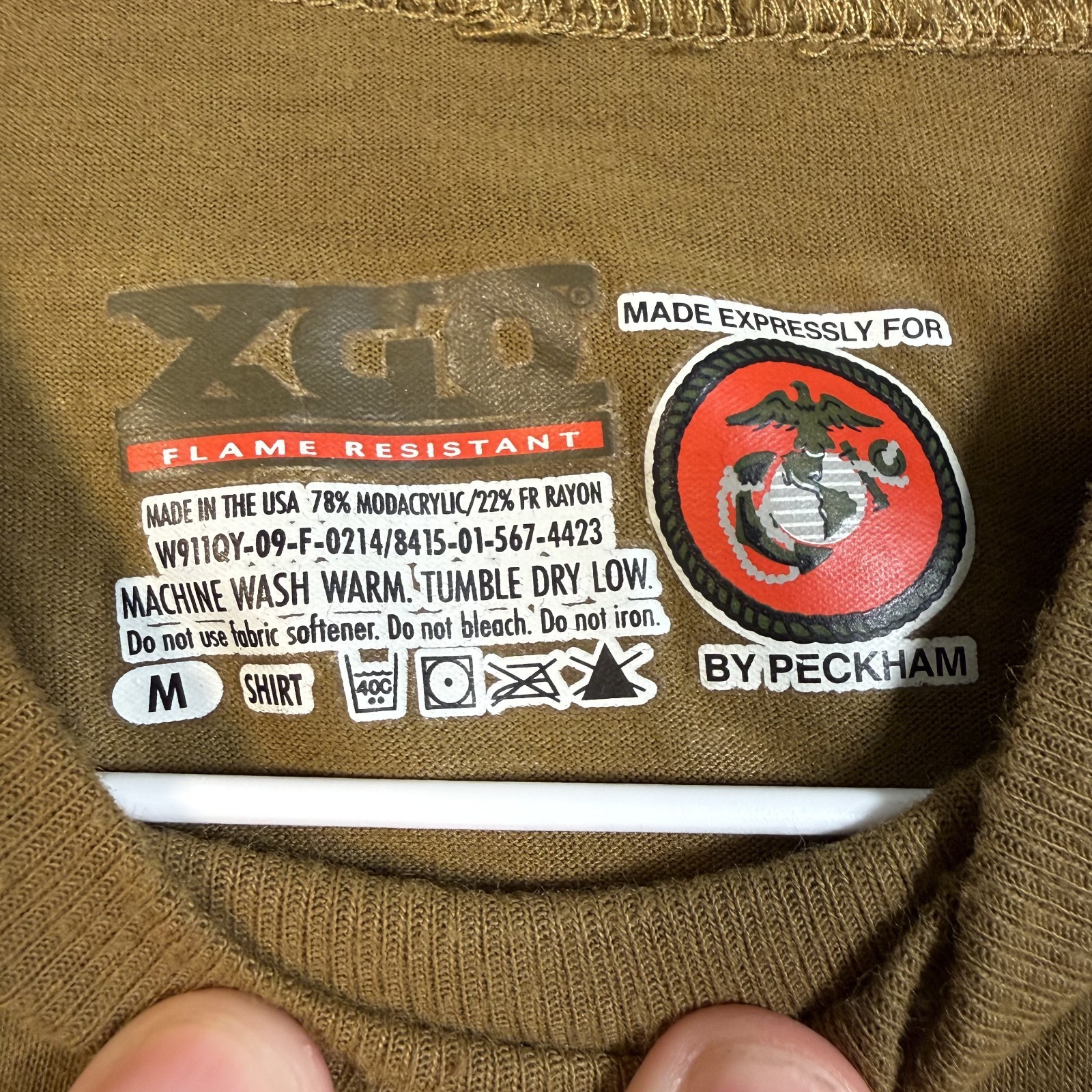 Peckham USMC FROG Flame Resistant Long Sleeve Shirt Coyote Brown Mens M Made USA