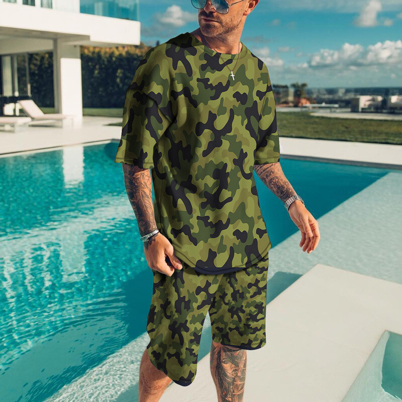 Mens Summer Short Sleeve T-Shirts and Shorts Sweatsuit Set Outfit 2-Piece Set