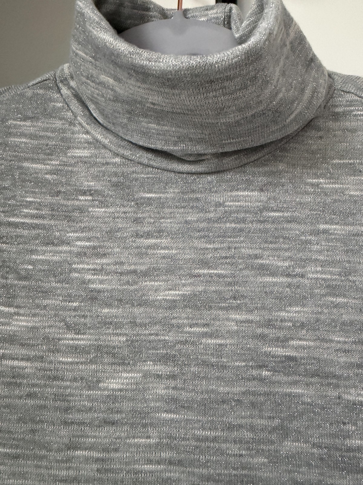 Light Grey Ribbed Turtleneck Sweater Stretch Knit Pullover Long Sleeve Women’s