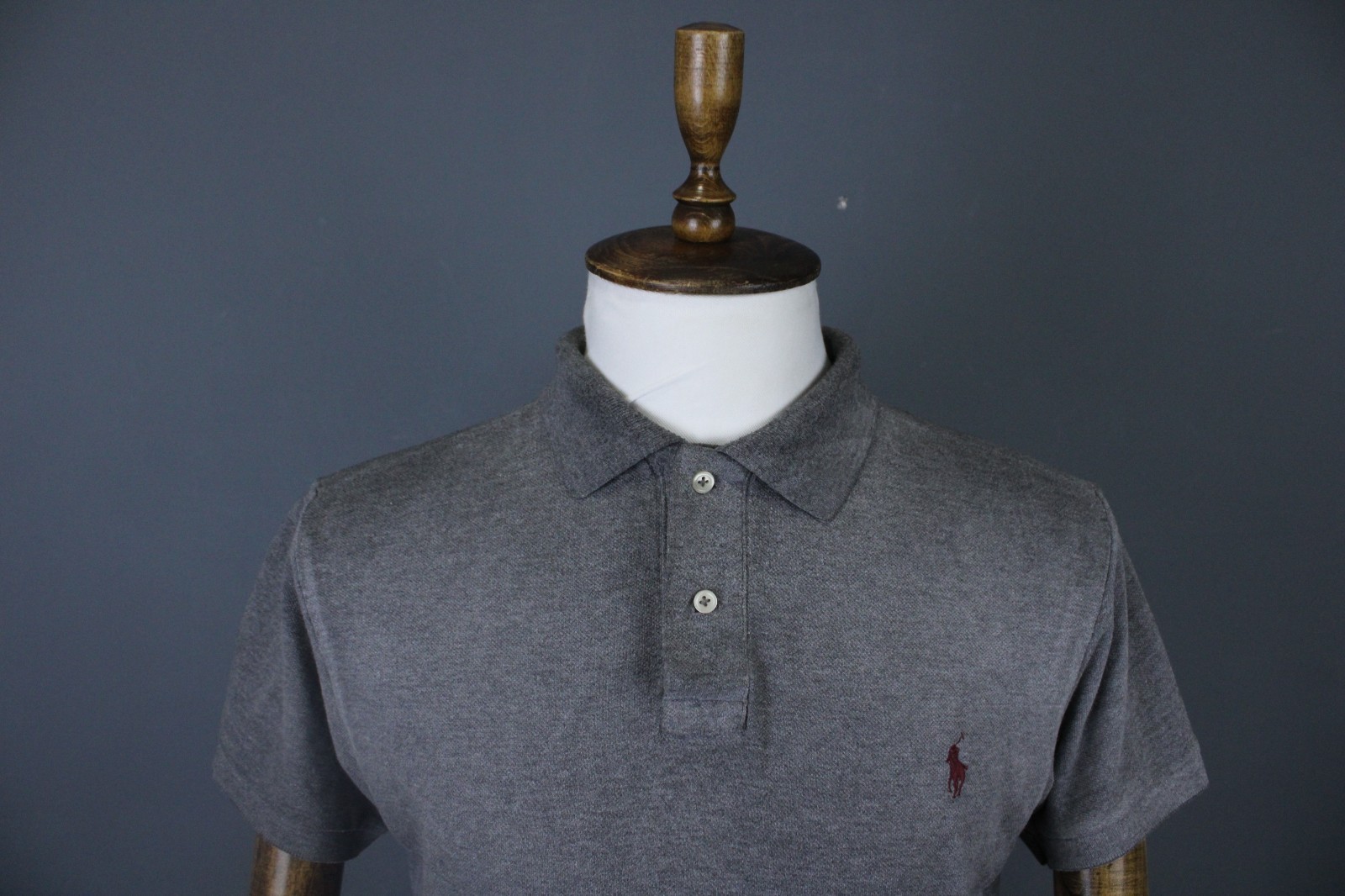 Polo Ralph Lauren Custom Fit Grey Solid Cotton Short Sleeve Polo Shirt Size L