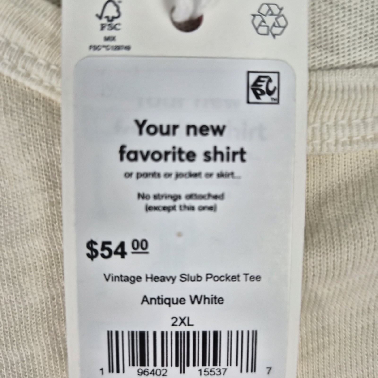 Marine Layer Tee Mens XXL Vintage Heavy Slub Pocket Antique Cream Short Sleeve