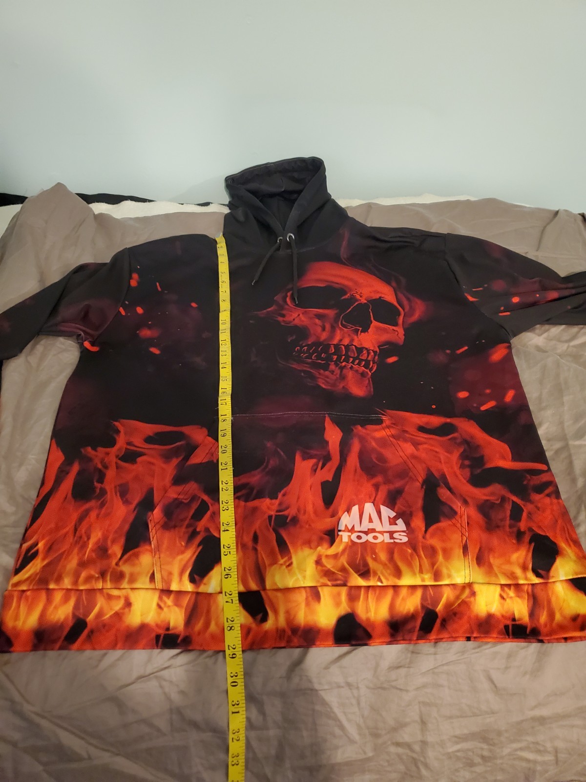 Mac Tools Mens Xl Flame Skull Long Sleeve Lightweight Hoodie
