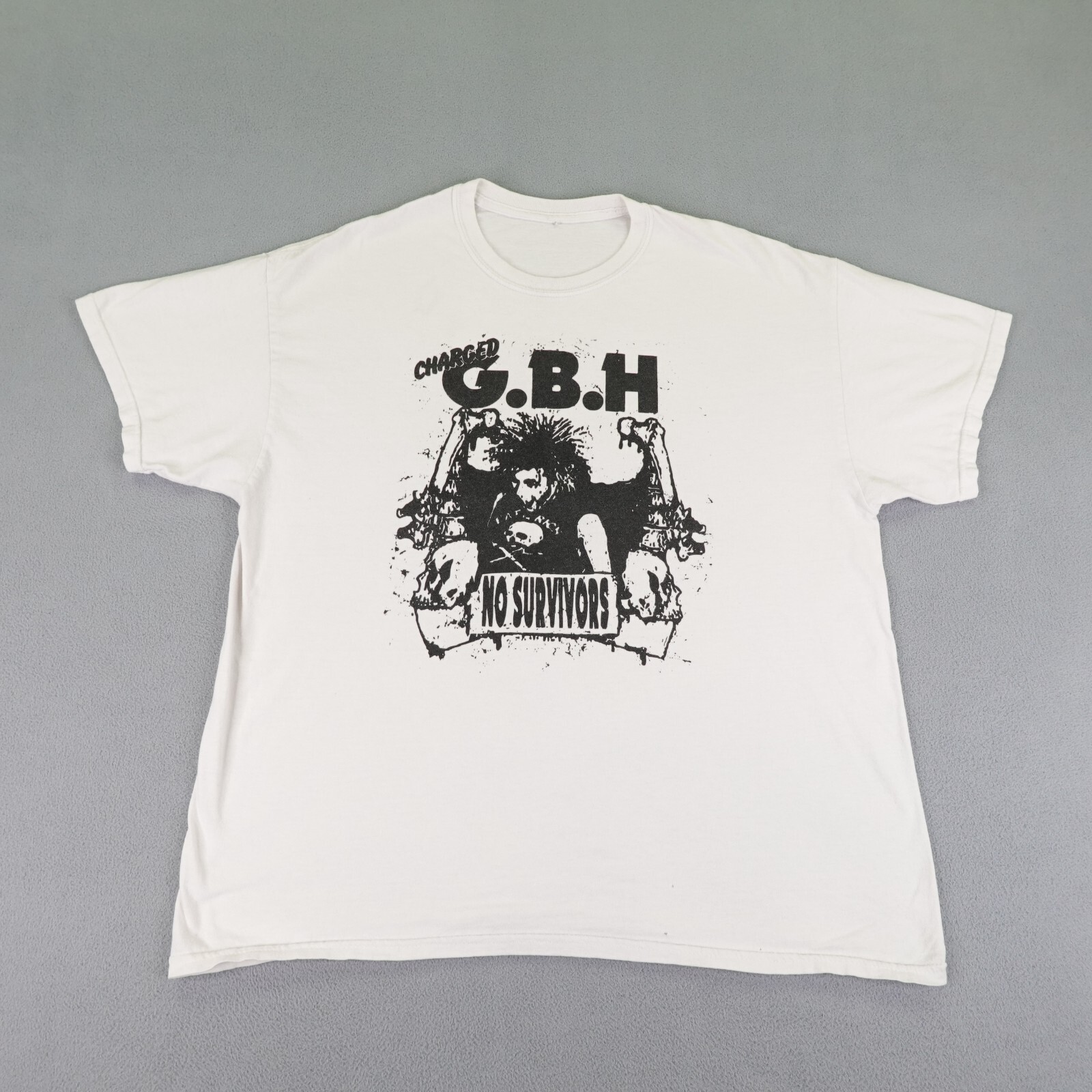Vintage Charged GBH Shirt Mens Large White No Survivors Punk Rock Band Tee Y2K ^