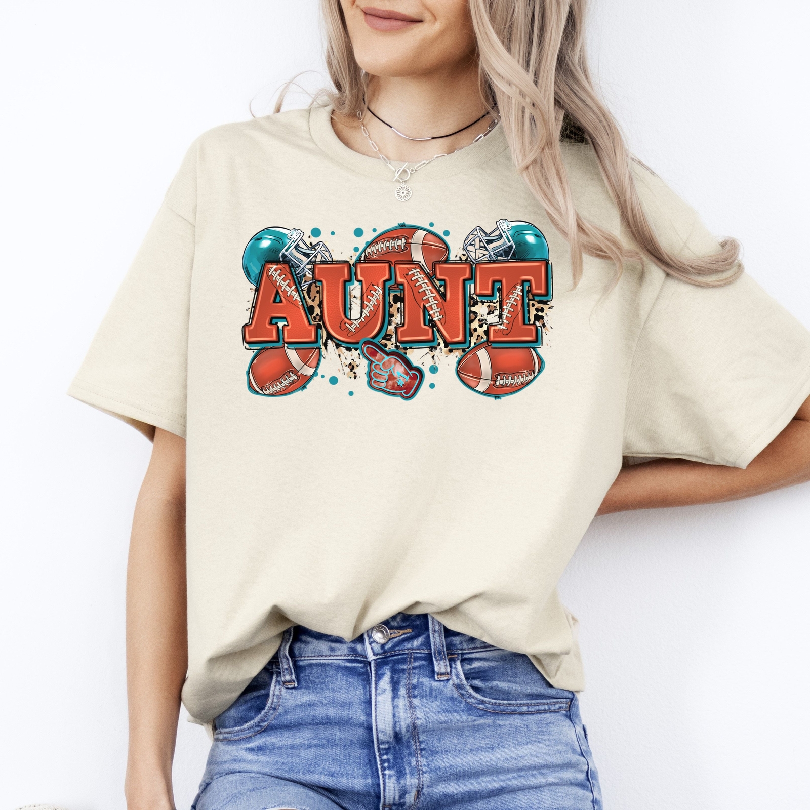 American football Aunt T-Shirt Rugby auntie Unisex tee Sand White Sport Grey