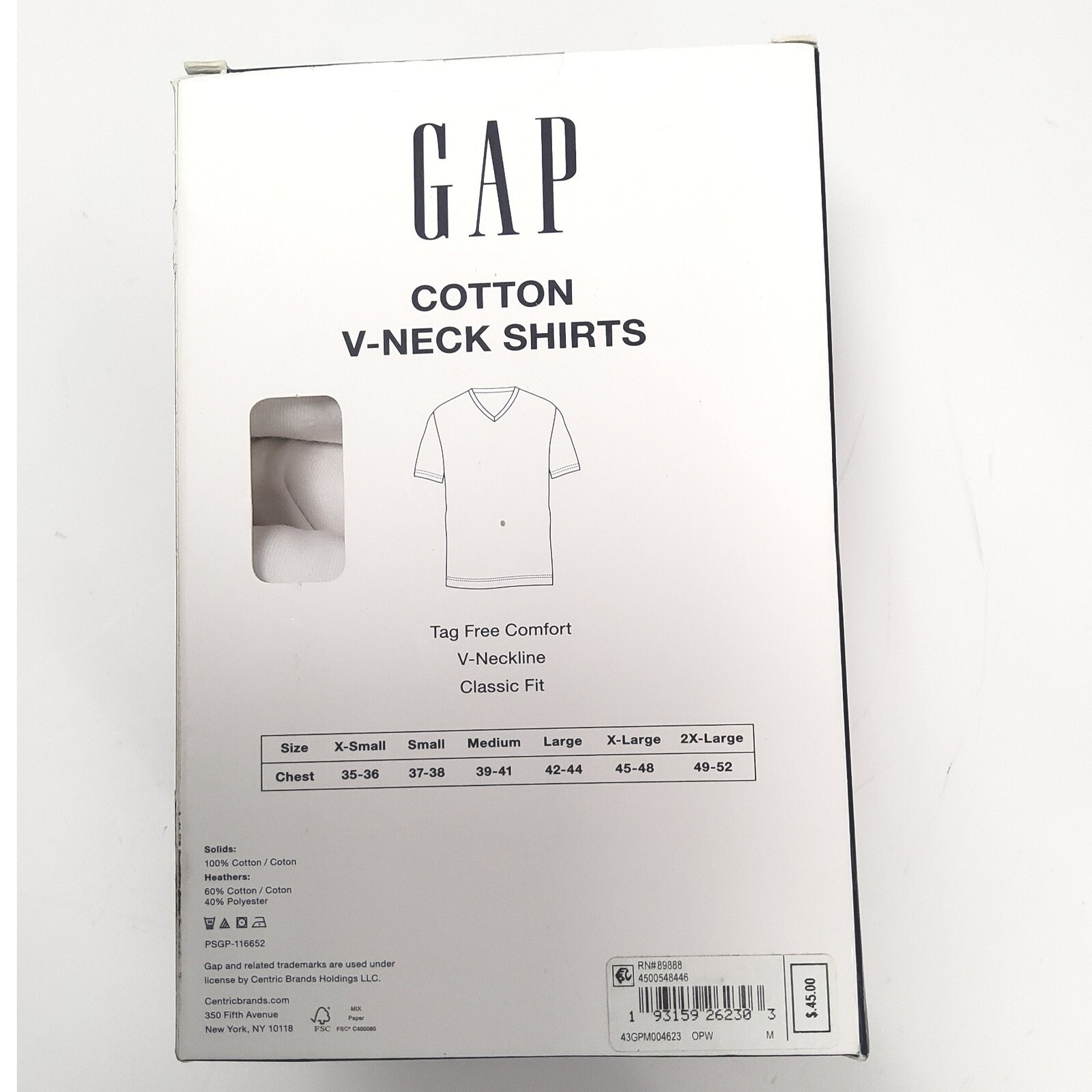 GAP V-Neck T-Shirts Mens Medium White 3 Pack Soft Comfort Undershirt Cotton NWT