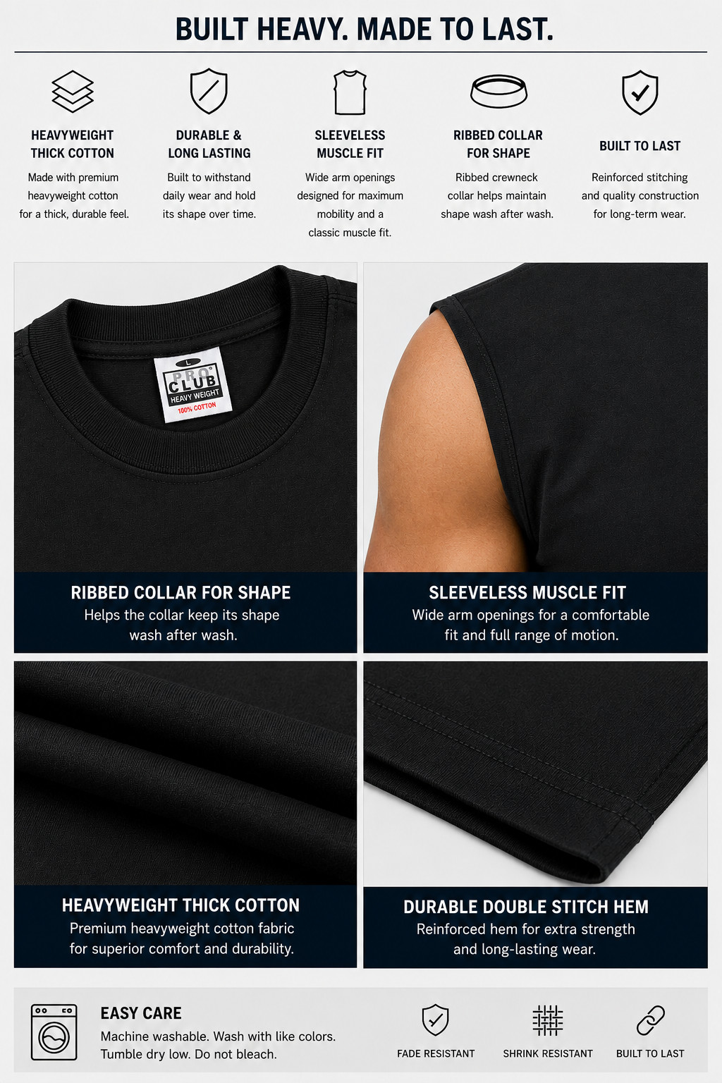 PROCLUB HEAVY WEIGHT SOLID PLAIN COTTON SLEEVELESS MUSCLE TEE SHIRTS SIZE M- 7XL