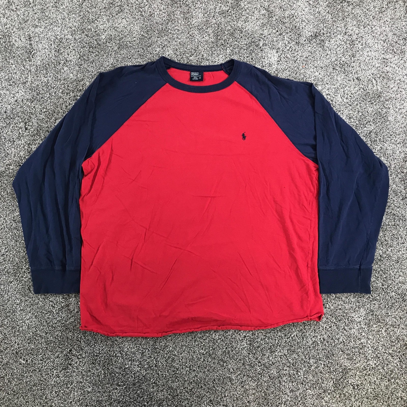 Vintage Polo By Ralph Lauren T Shirt Mens 2XL Red Navy Raglan Long Sleeve Tee