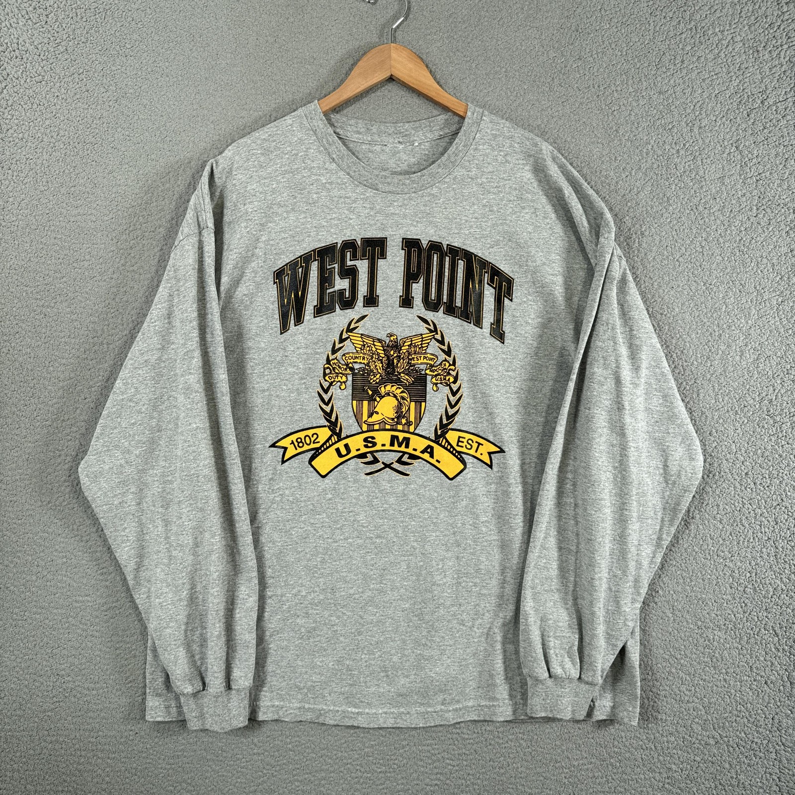 West Point Shirt Men 2XL Gray Long Sleeve USMA 1802 Military College Graphic Tee