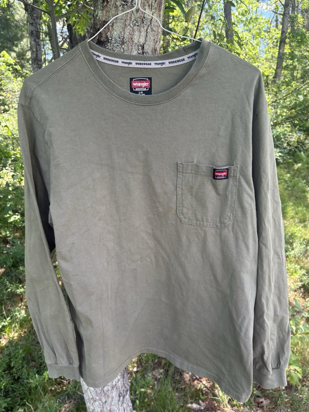 Wrangler Workwear Mens L Tan Heavyweight Long Sleeve Pocket Tee Shirt