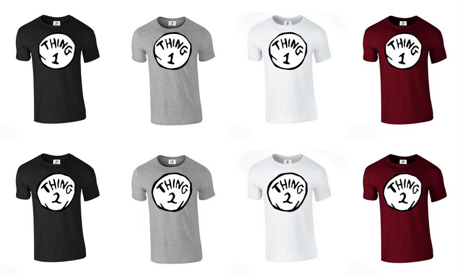 Thing One 1 And Thing Two 2 T-Shirt Couples Matching Funny Costume Cat Twins Top