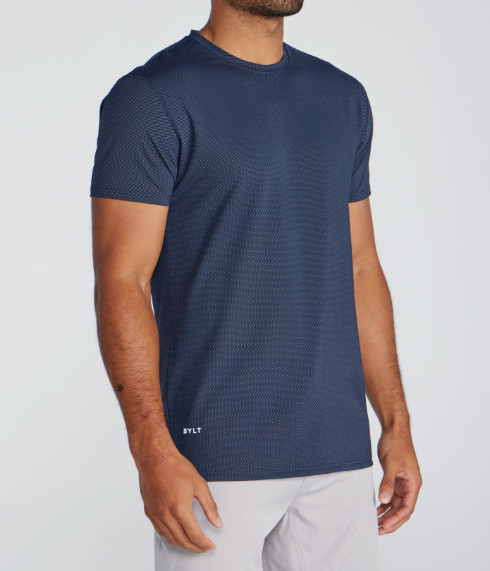 New BYLT Premium Basics Navy Pulse Short Sleeve Split Hem Shirt XL NWT