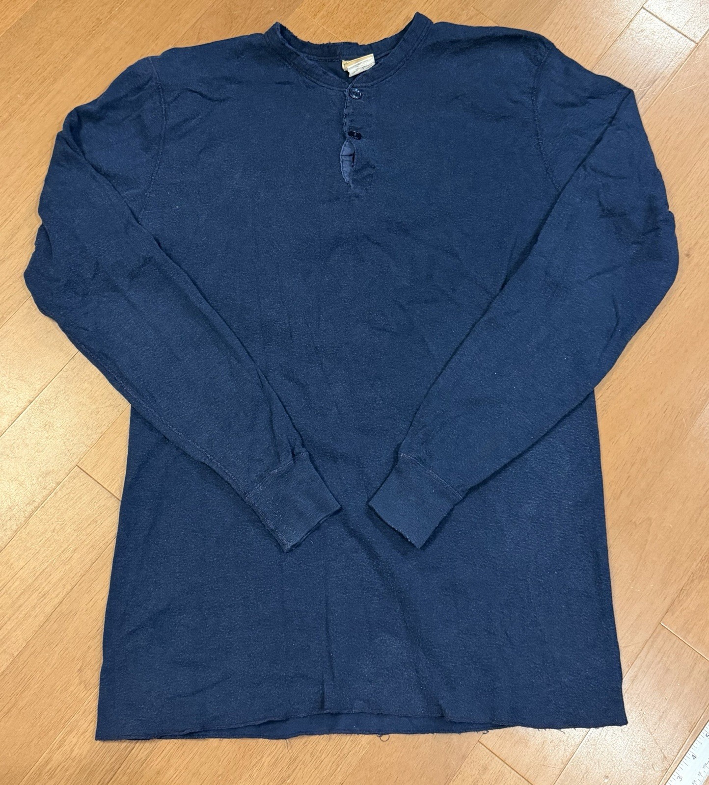 LL Bean USA River Drivers Shirt Henley Mens XLT Navy Blue Wool Blend Vintage