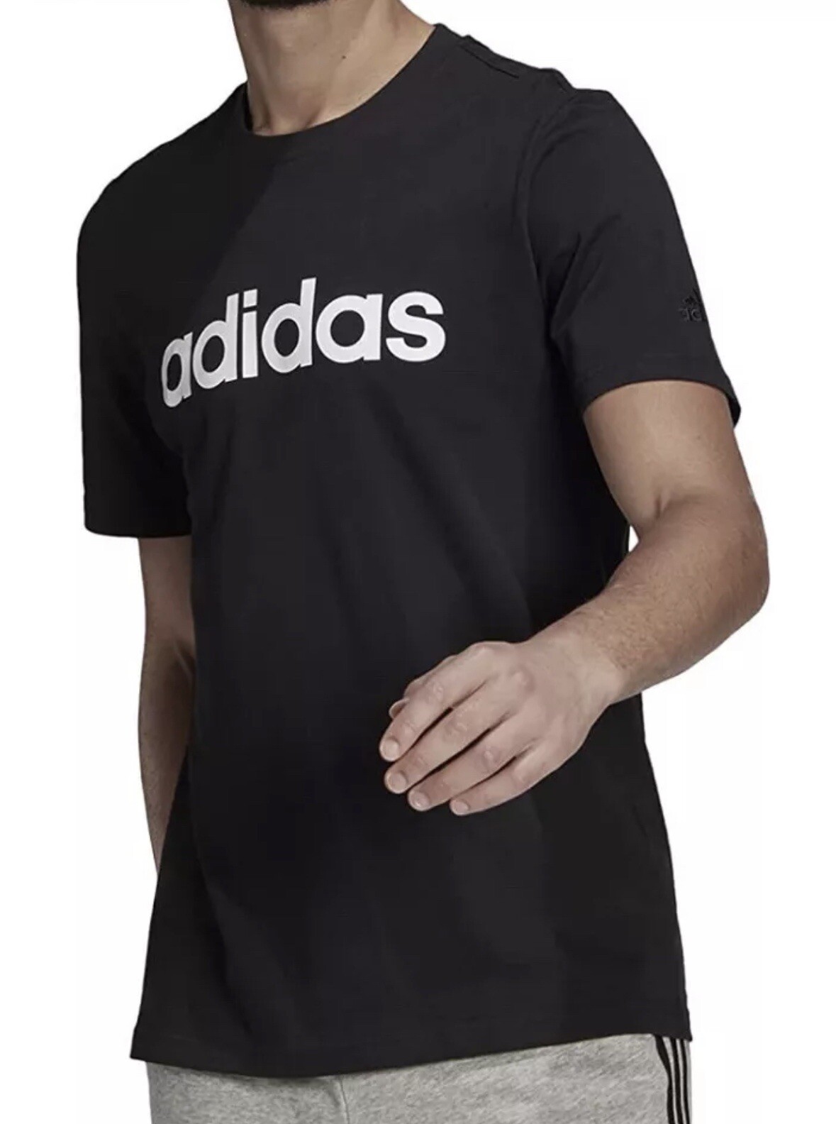 Adidas Mens Essentials Embroidered Linear Logo Tee Black White T-Shirt Size SM