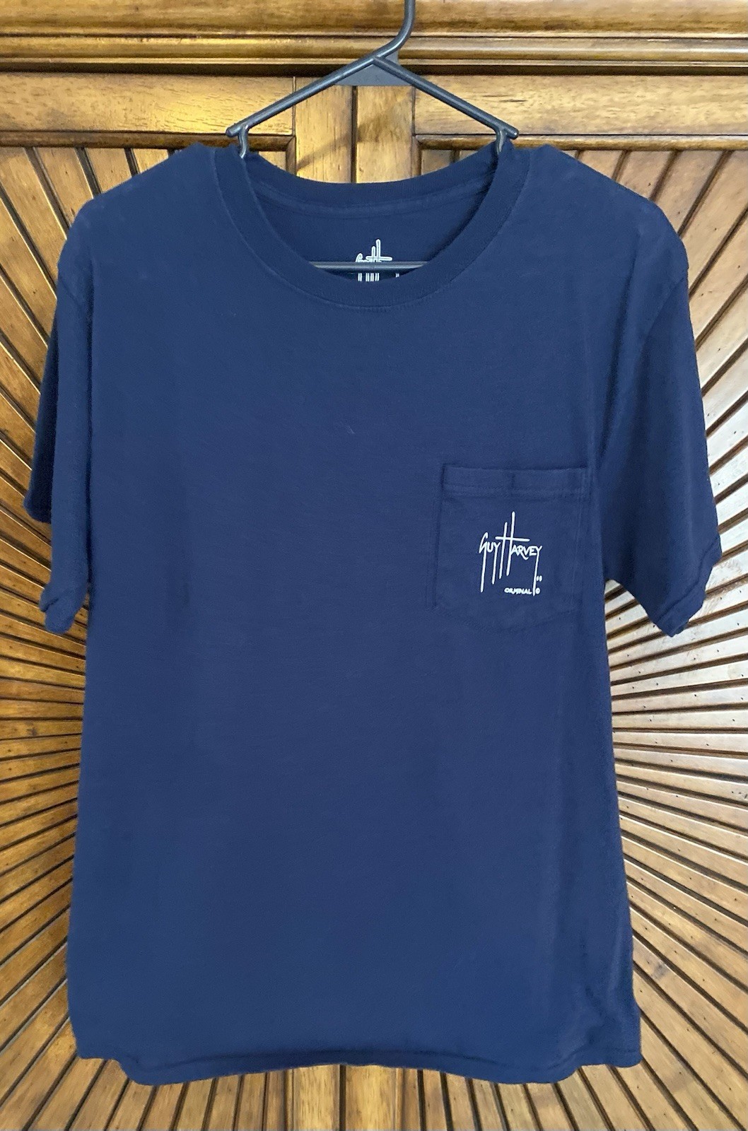 Guy Harvey Shirt Men’s Medium Navy Red, White, Blue Marlin Fish Graphic Pocket