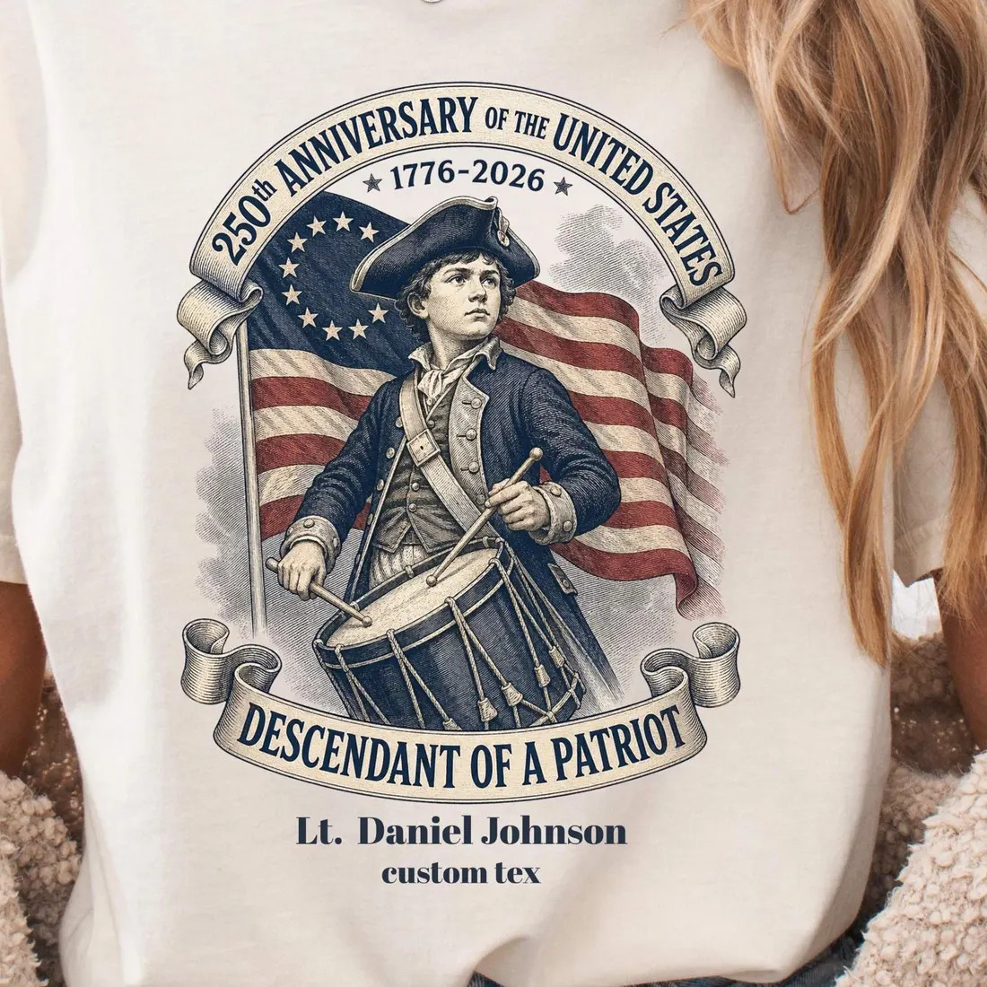 Custom Descendant of a patriot T-Shirt, 250th Anniversary USA Heritage
