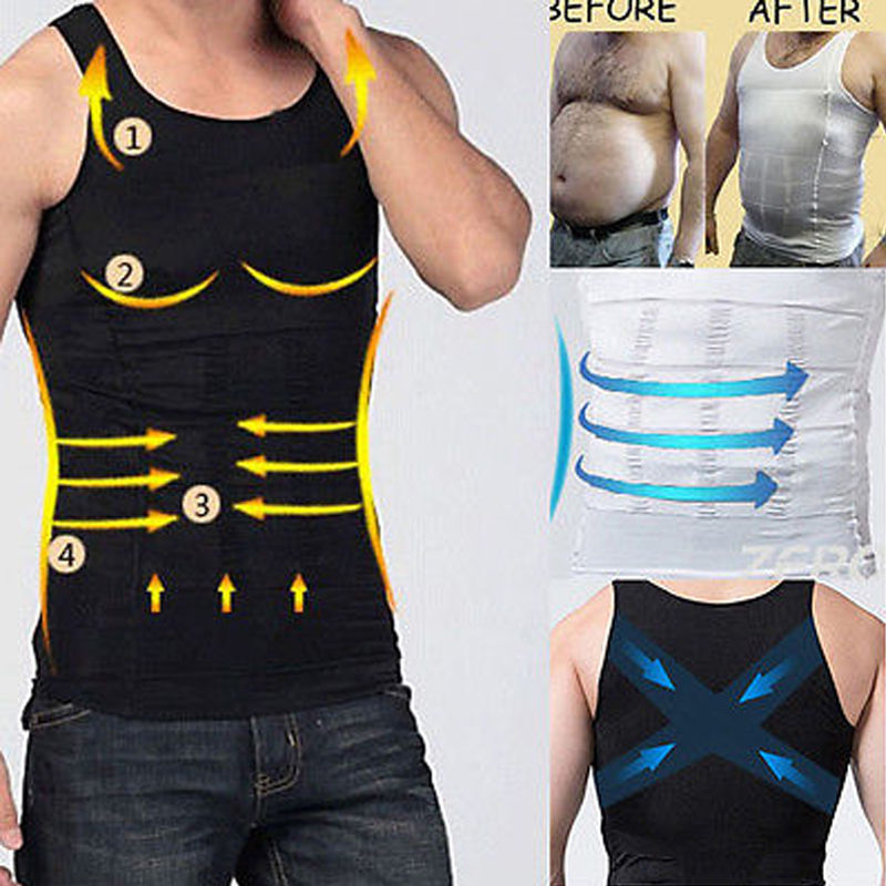 US Men Slimming Body Shaper Shirt Full Waist trainer Shapewear Corsets Gym Vest