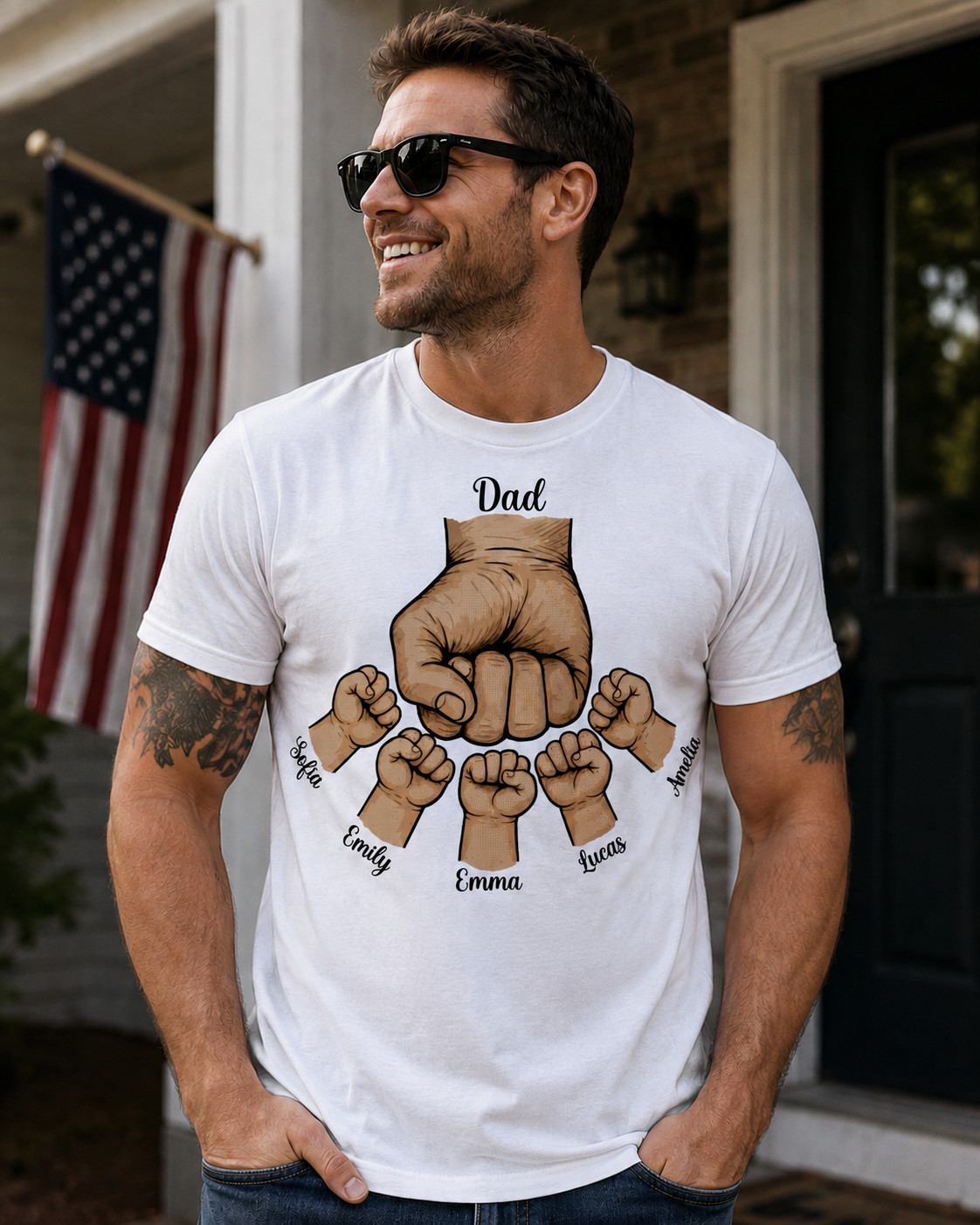 Custom Dad Fist Bump Shirt Personalized Kids Names Father’s Day Gift Papa Tee