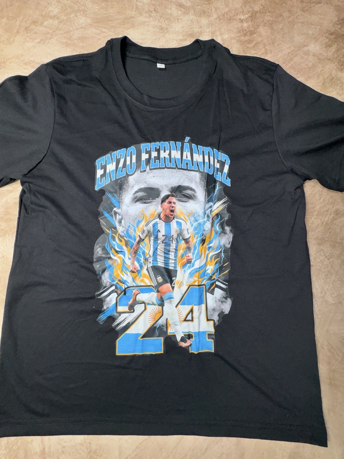 Enzo Fernandez Argentine FIFA Soccer Tshirt Black Size Large