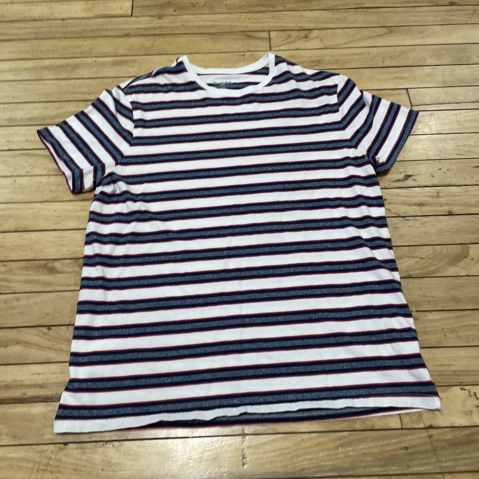 Goodfellow Co T Shirt Mens L White Stripe Hoop Red Blue Preppy Retro Skate Tee L