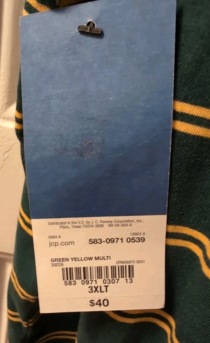 Foundry Supply Co Men’s Long Sleeve Pullover 3XLT Green w/Yellow Stripe NWT