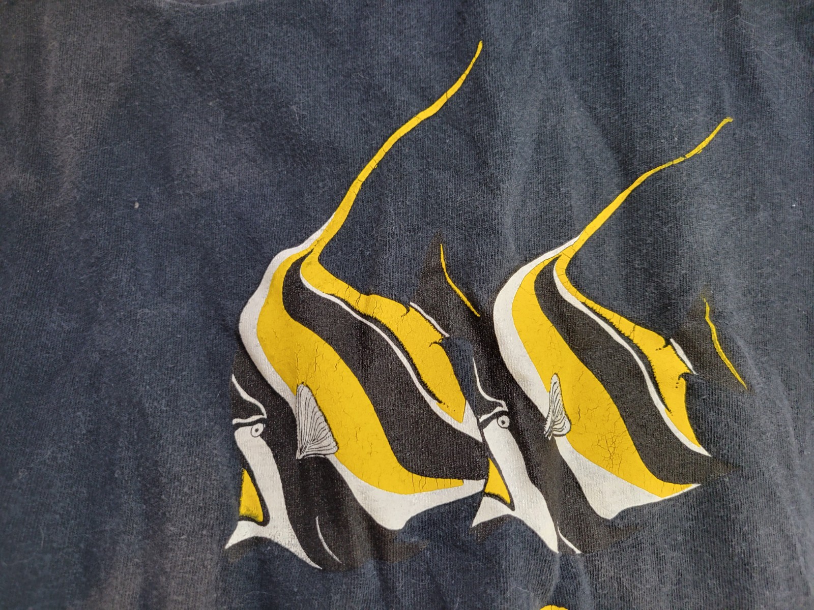 Vintage Fish Seashell Aquatic 80s/90s T-Shirt Single Stitch Angelfish Black Sz L