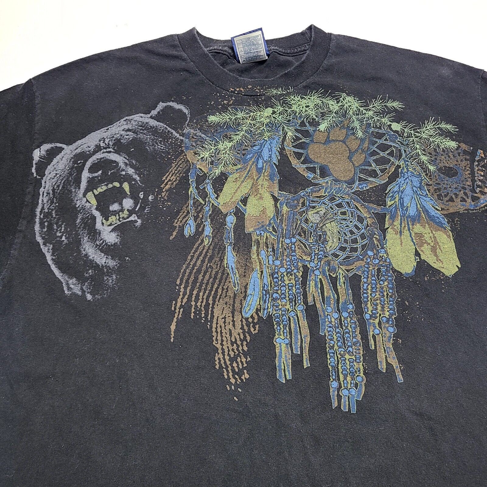 Vintage Polar Graphics USA Grizzly Bear Native Dreamcatcher T-shirt Size XL