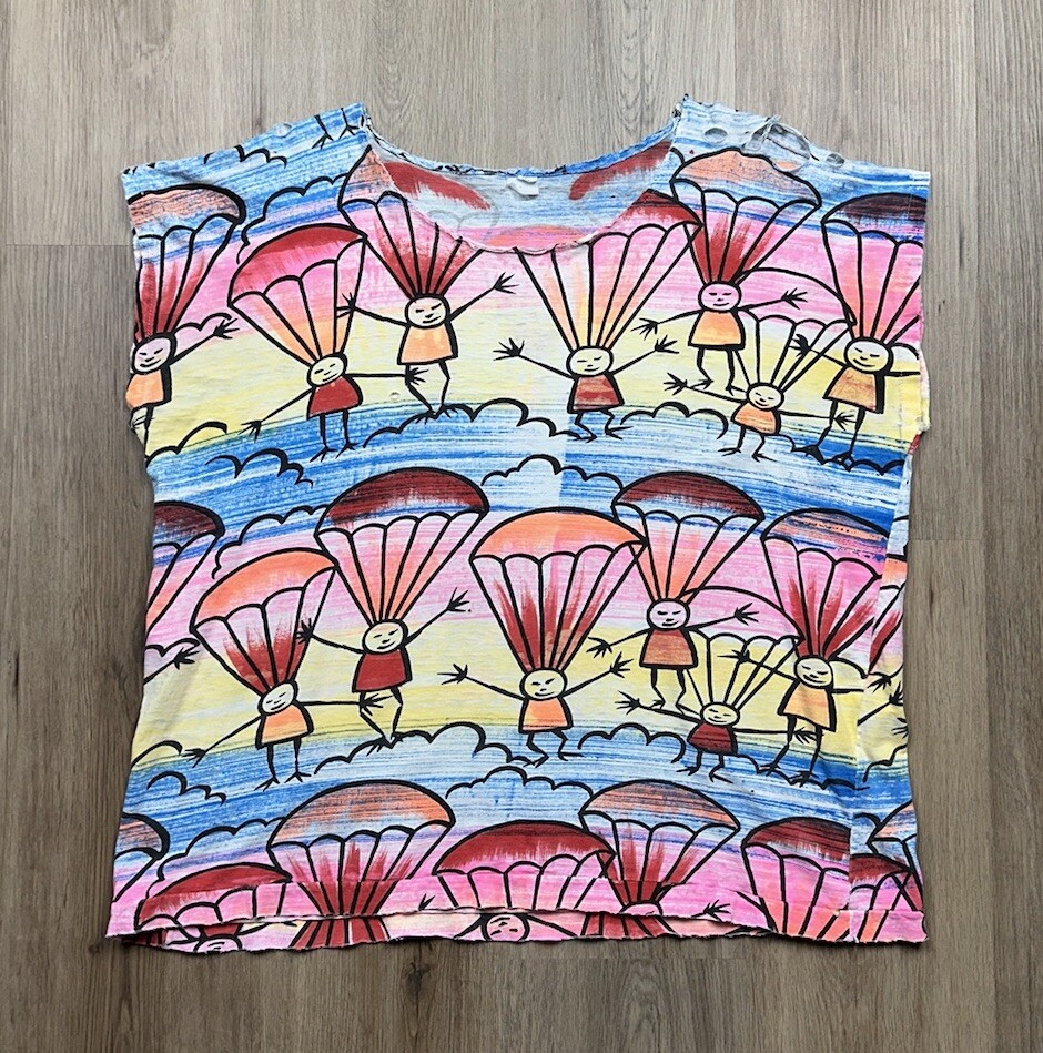 VINTAGE Rainbow Skydivers AOP Sleeveless Multicolor Skydiving T-Shirt Size Large