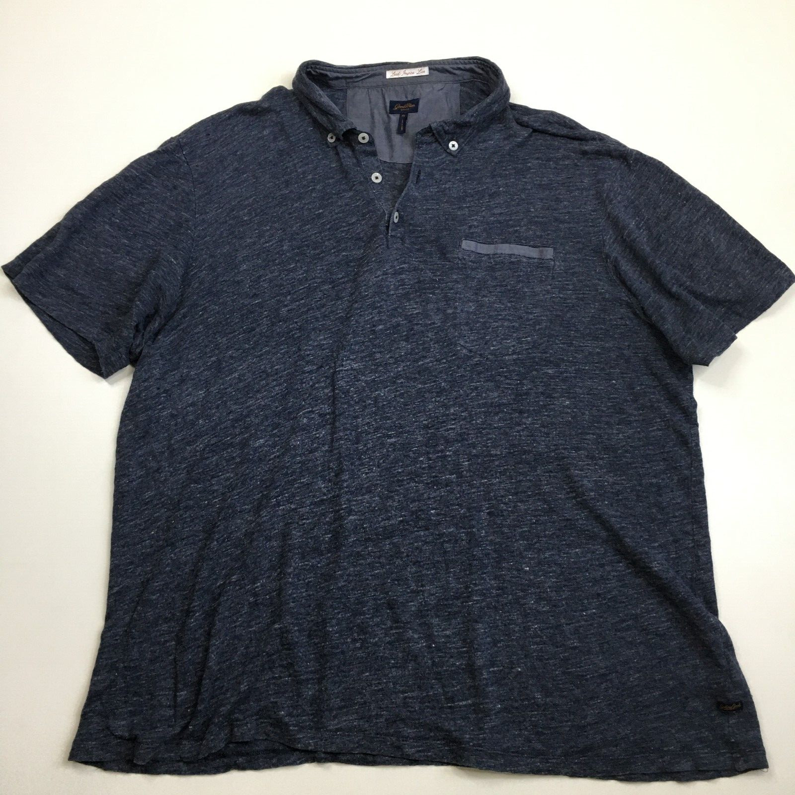 GOOD MAN Brand Heather Dark Blue 100% Linen Short Sleeve Shirt Men’s sz XL/Large