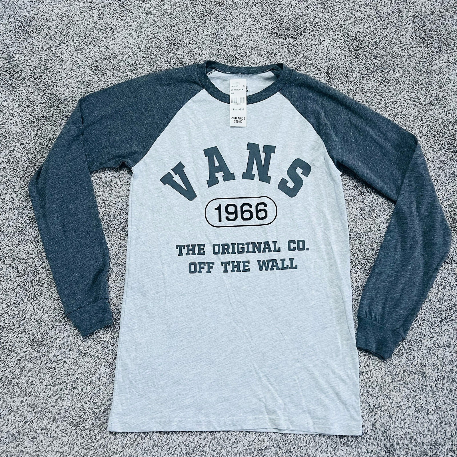 New Vans Off The Wall Gray Off White Long Sleeve Cotton Shirt Men’s Xtra Small