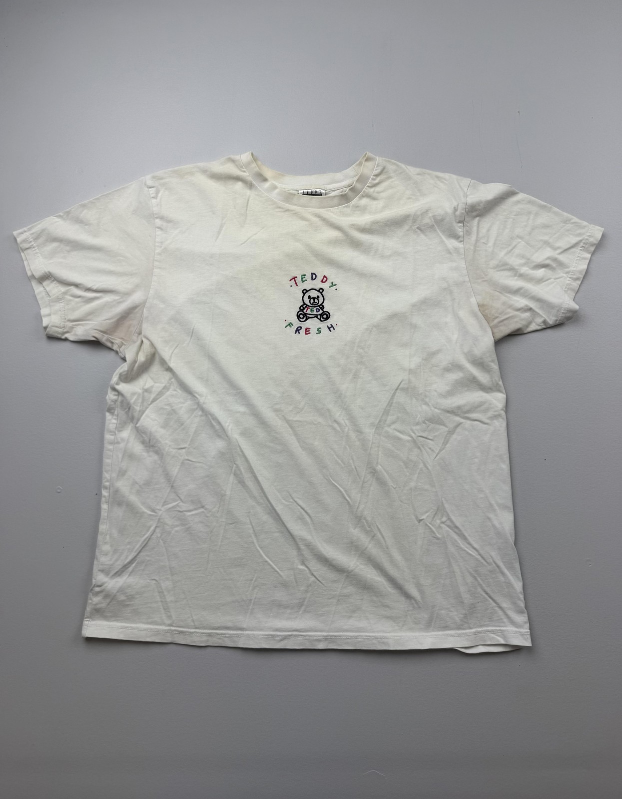 Teddy Fresh Shirt Mens XL White Embroidered Teddy Bear Graphic Streetwear