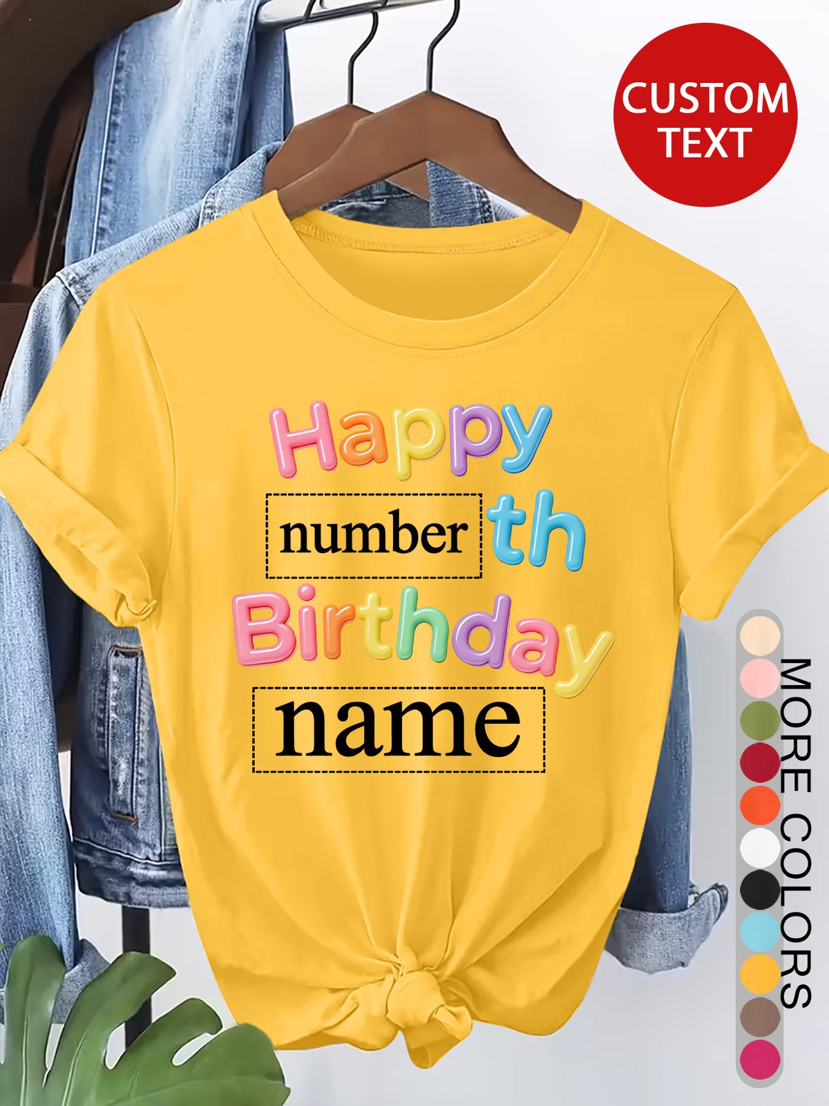 Women Men Customizable Text Birthday Text Custom Print Short Sleeve T-Shirt❀