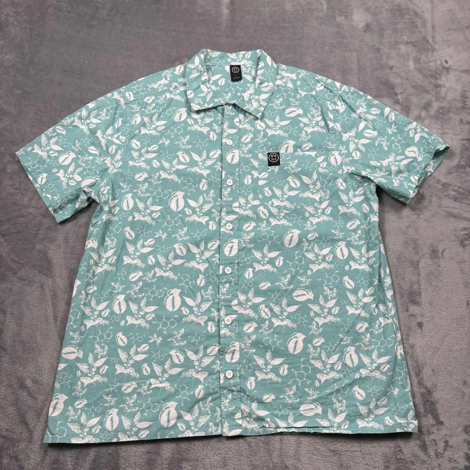 Black Rifle Coffee Company Party Shirt Men’s Size Large Light Blue Coffee AOP