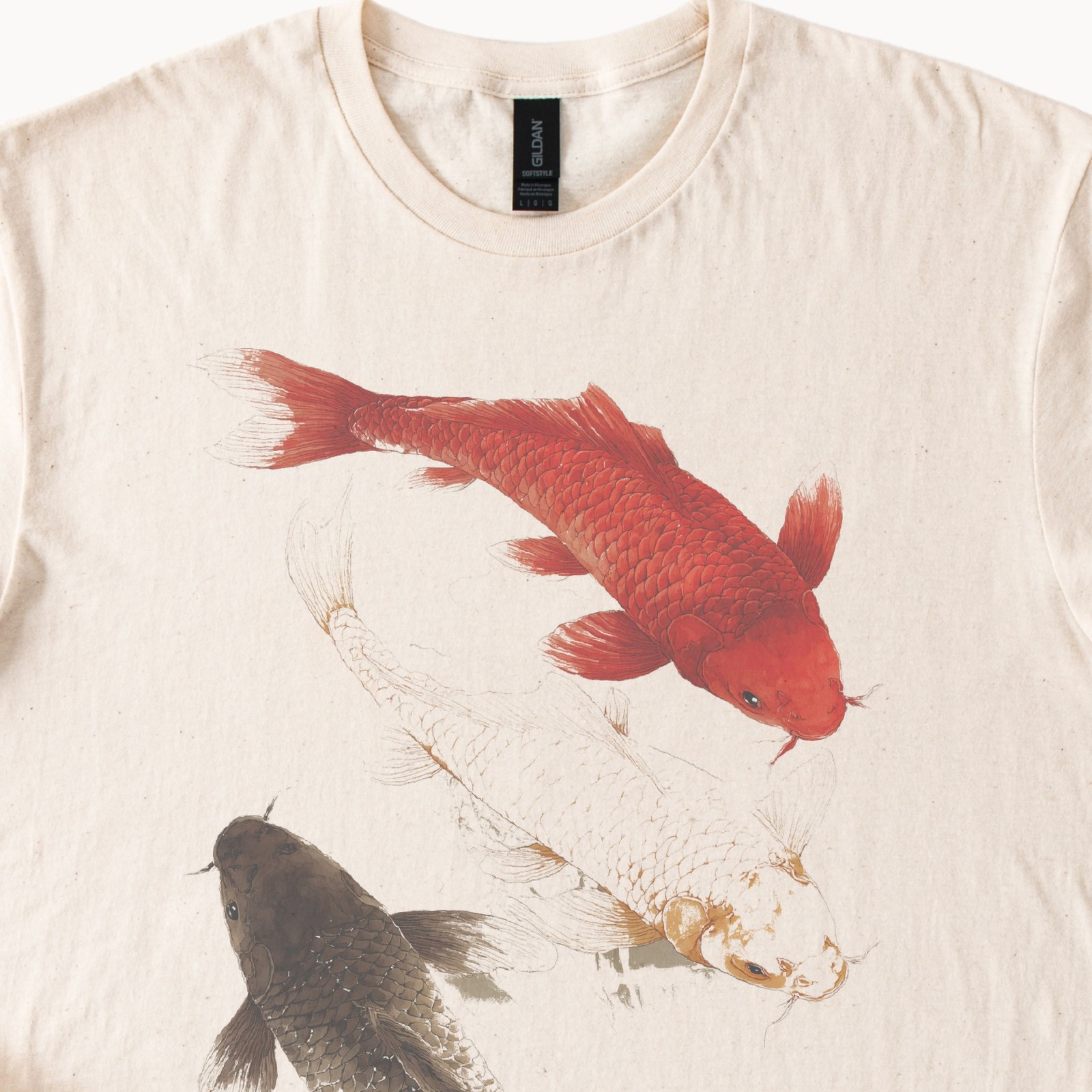 Koi Fish Graphic Tee Natural Shirt Aquatic Art Design