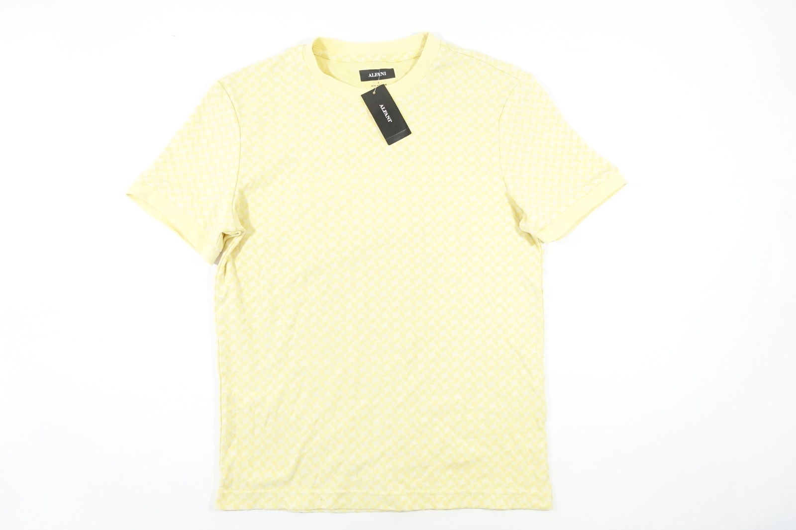 ALFANI GEO TEXTURED YELLOW SMALL SOFT PATTERN TEE TSHIRT MENS NWT NEW