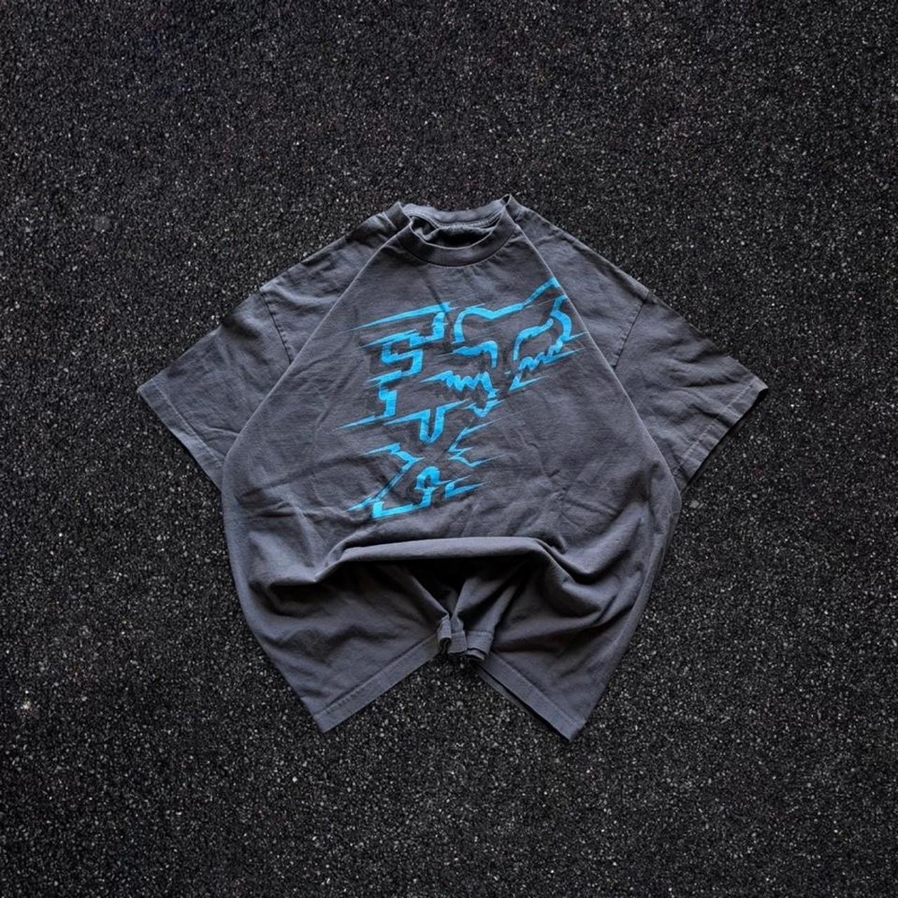 Fox Racing Mens XXL Charcoal Gray Blue Motion Logo Graphic T-Shirt Motocross Tee